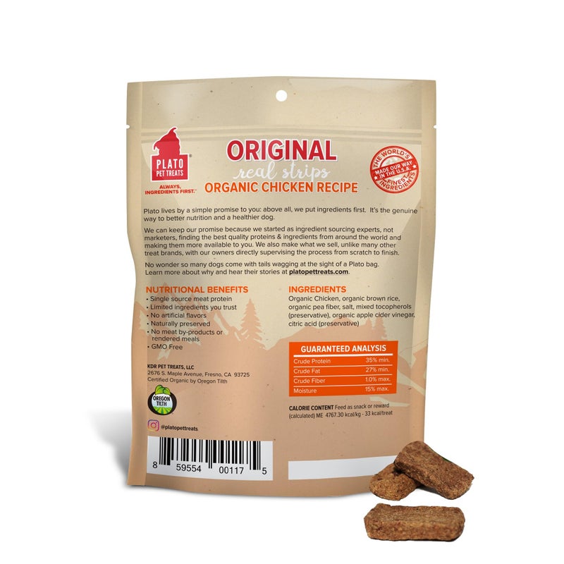PLATO Original Real Strips Organic Chicken 6oz, brown - Image 2